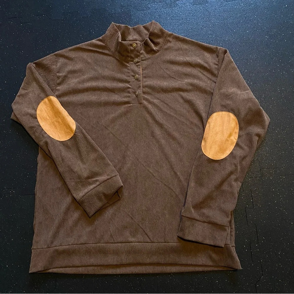 NWOT Men Corduroy Pullover Colorblock 1/4 Button Sweatshirt Golden Brown 2XL - Picture 1 of 11